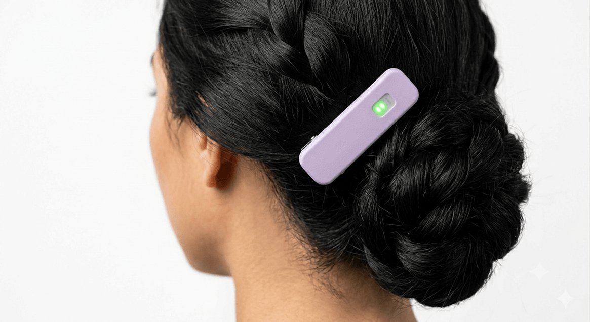 Aura hair clip worn, sensor active